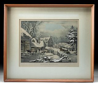 Framed Currier & Ives Lithograph -  Winter Morning 1861