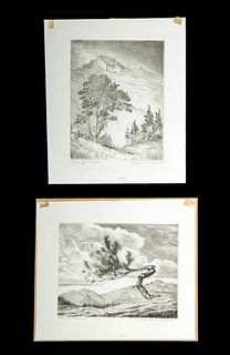 Lot of 2 Lyman Byxbe Etchings - Rocky Mountains, 1930s