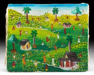 Vintage Haitian Folk Art Painting by Sou Sou