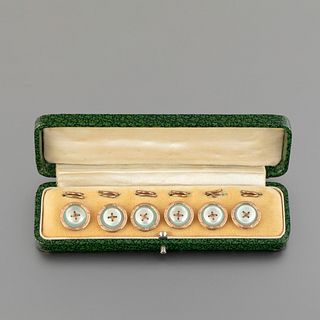 Set of French Gilt Brass and Pink Gold Studs, ca. 1920