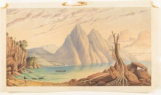 Illegibly Signed, Lake landscape, 1872, Watercolor