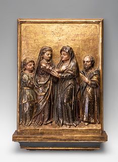 Castilian School, XVI century. 
"The Visitation". 
Relief, gilded and polychrome.
