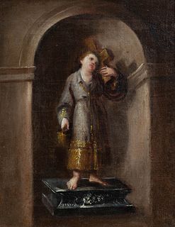 DOMINGO MARTÍNEZ (Seville, 1688 - 1749), attributed. 
"Infant Jesus in niche. 
Oil on canvas.
