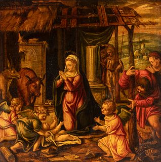 Spanish school of the first half of the XVII century. 
"Nativity. 
Oil on panel.