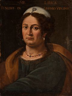 Roman school; second half of the 17th century. 
"Libyan Sibyl". 
Oil on canvas, Relined.