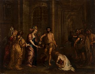 Flemish school; first half of the 18th century. 
"Martyrdom of St. John the Baptist". 
Oil on copper.