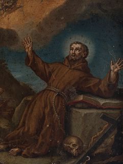 Italian school; XVII century. 
"St. Francis of Assisi in ecstasy". 
Oil on copper.
