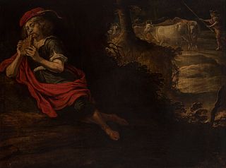 Flemish school; Last third of the XVII century. 
"Shepherd with pan flute". 
Oil on canvas. Relined.
