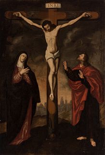 Spanish school; XVII century. 
"Crucifixion". 
Oil on canvas. Relined.