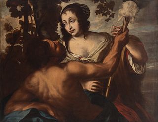 Italian school; mid-seventeenth century. 
"Hercules and Omphale". 
Oil on canvas. Relined.
