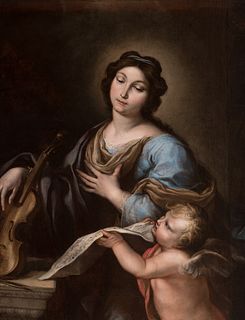 Attributed to GIAOMO FARELLI (Rome, 1624 - Naples, 1706). 
"Saint Cecilia". 
Oil on canvas. Relined of the nineteenth century.