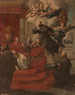 Roman master; 18th century. 
"St. Joseph of Cupertino, levitating in front of Pope Urban VIII". 
Oil on canvas.