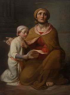 French School; circa 1805. 
"The Education of the Virgin. 
Oil on canvas. Relined. 
Size: 99 x 79 cm; 106,5 x 81,5 cm (frame).