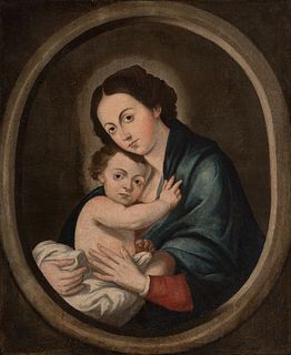 Andalusian school; second half of the 17th century. 
"Virgin and Child". 
Oil on canvas. 
Measurements: 103 x 83 cm; 112 x 92 cm (frame).