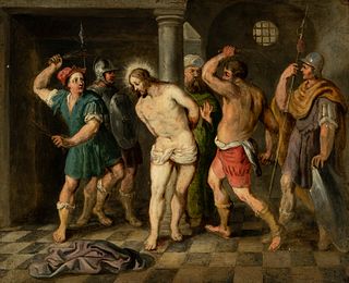 17th century Flemish school. 
"The flagellation of Christ". 
Oil on copper. 
Measurements: 44 x 54 cm; 81 x 91 cm (frame).