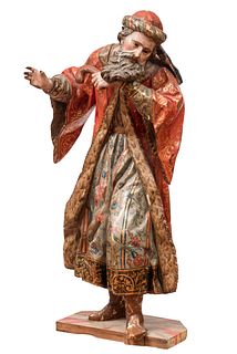 Andalusian school; circa 1760. 
"Saint Joachim". 
Carved, polychromed and stewed wood. Vitreous paste eyes. 
It presents faults in the carving and pol