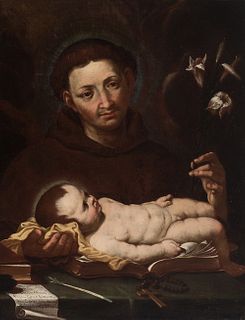 Neapolitan school; XVII century. 
"St. Dominic with Child". 
Oil on canvas.