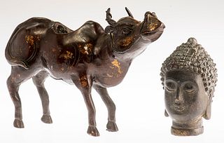 A JAPANESE BRONZE OF A BUFFALO, MEIJI, cast standing four square and with t