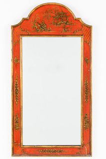 Queen Anne Style Red Japanned Mirror, 20th Century