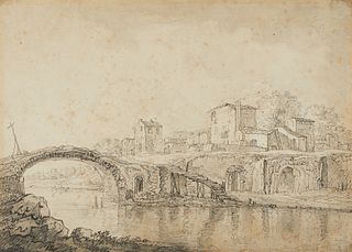 Italian Old Master Pen and Ink Landscape Drawing