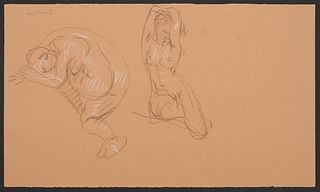 Paul Cadmus Double Female Nude Study Crayon on Paper