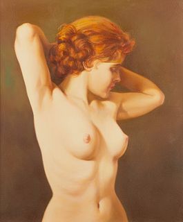 Charles Rubino Stretching Nude Oil Painting