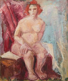 Elizabeth Grant Female Nude w/ Red Hair Painting on Board