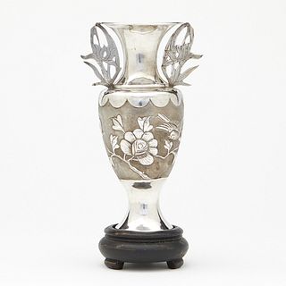 Chinese Silver Vase with Birds and Flowers