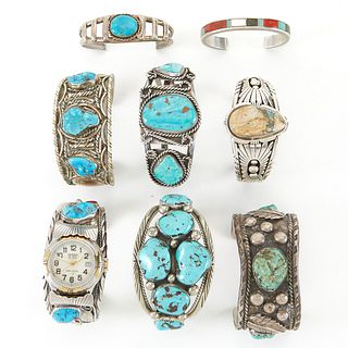 Grp: 8 Navajo Turquoise Sterling Cuff Bracelets