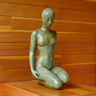 Life Size Coquillay Bronze Sculpture of a Kneeling Woman