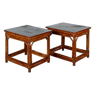 Pr: Small Bamboo Side Tables