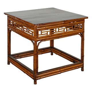Bamboo Side Table w/ Latticed Underskirt