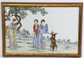 19th CENTURY CHINESE GARDEN SCENE PORCELAIN PLAQUE