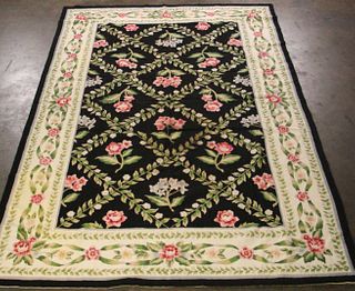 PINK ROSES NEEDLEPOINT TAPESTRY RUG