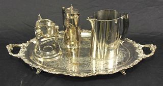 SILVER PLATED PLATTER & THREE SERVING PIECES