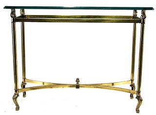 GILT BRASS BASE GLASS TOP CONSOLE TABLE