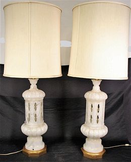 PAIR OF MARBLE TEMPLE LAMPS