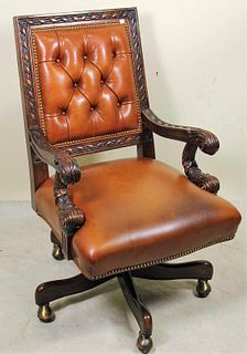 TRADITIONAL STYLE BUTTON TUFTED LEATHER ARMCHAIR
