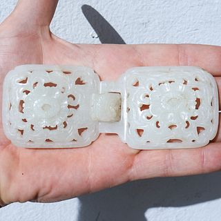 18th Cent. White Jade Two-Part Buckle