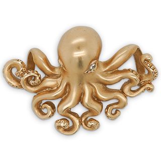 14k Gold and Diamond Octopus Pendant
