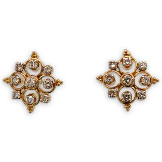 18k Gold and Diamond Reticulated Earrings