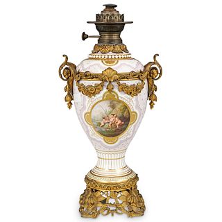 Sevres Style Porcelain Urn Lidded Lamp