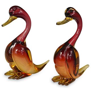 (2 Pc) Murano Art Glass Duck Figurines