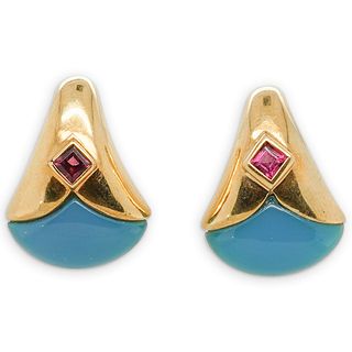 Torres 18k Gold Turquoise & Ruby Earrings