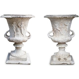Pair Of Antique Neoclassical Carrara Marble Urns