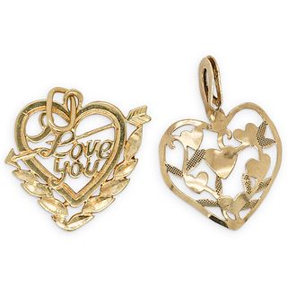 (2 Pc) 14k Gold Heart Charm Pendants