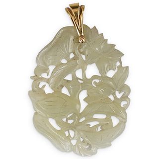 Chinese Carved Jade and 14k Gold Pendant