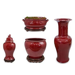 (4Pc) Chinese Oxblood Porcelain Group