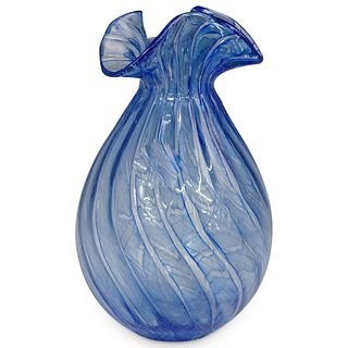 Blue Murano Glass Latticino Vase