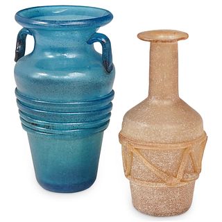 (2Pc) Seguso Style Scavo Glass Vases
